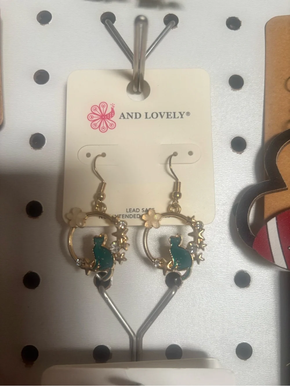 Green Cat Hoop Drop Earrings